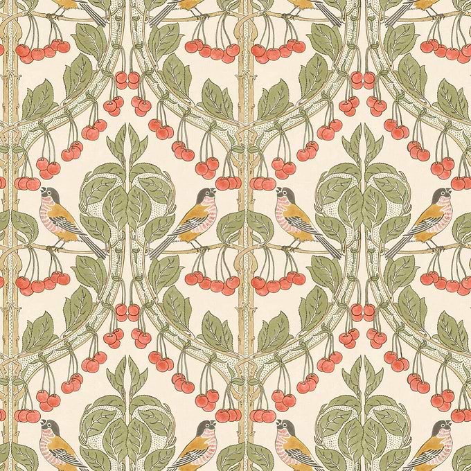Birds & Cherries-Behang-Tapete-GP&J Baker-Red/Green-Rol-BW45100.1-Selected Wallpapers