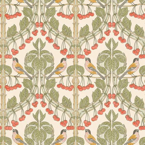 Birds & Cherries-Behang-Tapete-GP&J Baker-Red/Green-Rol-BW45100.1-Selected Wallpapers