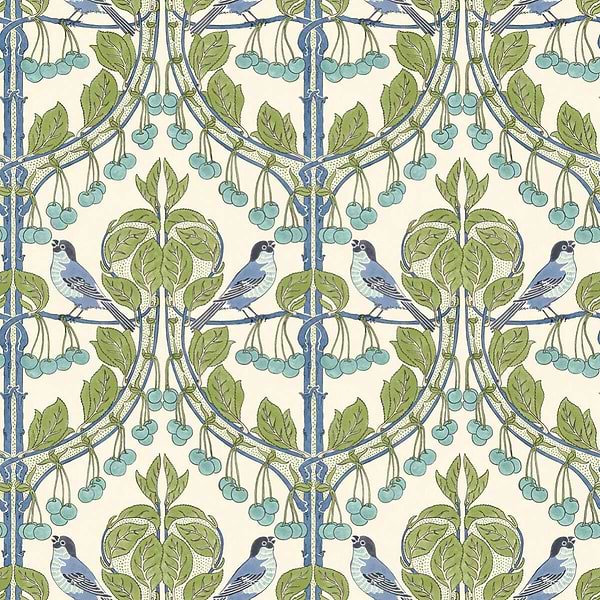 Birds & Cherries-Behang-Tapete-GP&J Baker-Green/Blue-Rol-BW45100.2-Selected Wallpapers