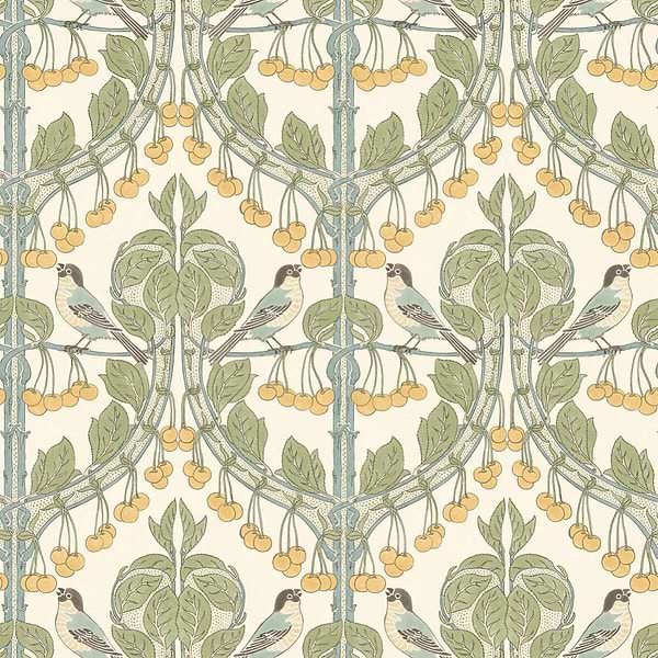 Birds & Cherries-Behang-Tapete-GP&J Baker-Aqua-Rol-BW45100.3-Selected Wallpapers
