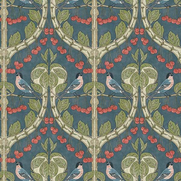 Birds & Cherries-Behang-Tapete-GP&J Baker-Indigo-Rol-BW45100.5-Selected Wallpapers
