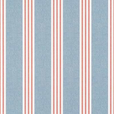 Canvas Stripe-Wallpaper-Thibaut-Blue and Coral-Roll-T13362-Selected Wallpapers