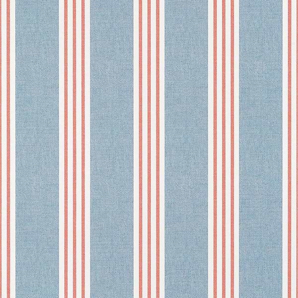 Canvas Stripe-Behang-Tapete-Thibaut-Blue and Coral-Rol-T13362-Selected Wallpapers