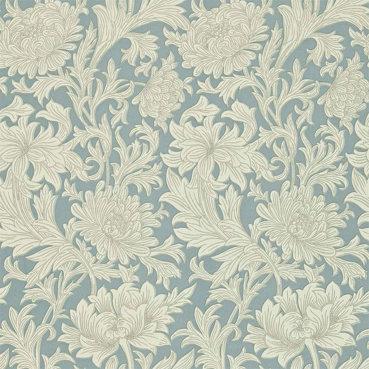 Chrysanthemum Toile-behang-Tapete-Morris & Co-Blue/Creme-Rol-210415-Selected Wallpapers