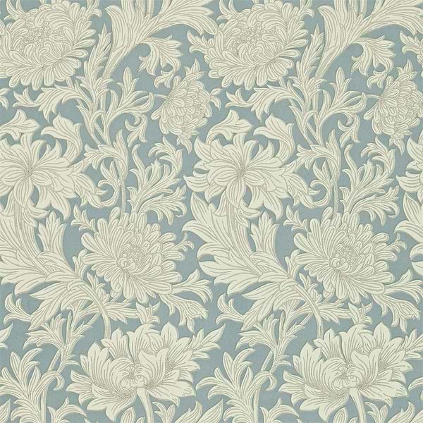 Chrysanthemum Toile-behang-Tapete-Morris & Co-Blue/Creme-Rol-210415-Selected Wallpapers