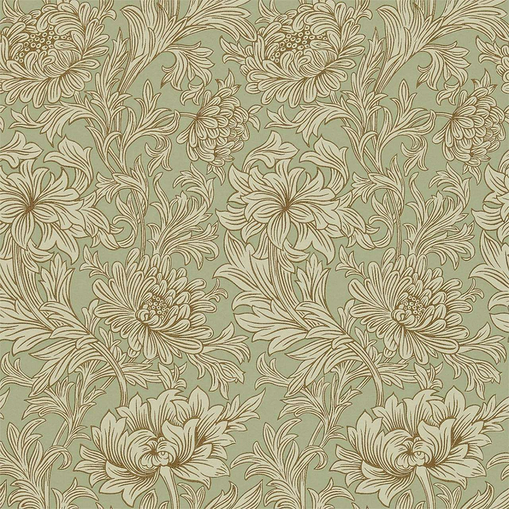 Chrysanthemum Toile-behang-Tapete-Morris & Co-Eggshel/Gold-Rol-210418-Selected Wallpapers