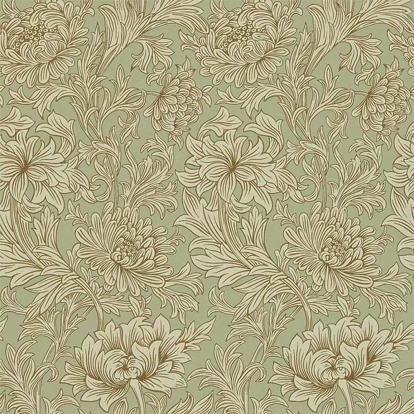 Chrysanthemum Toile-behang-Tapete-Morris & Co-Eggshel/Gold-Rol-210418-Selected Wallpapers