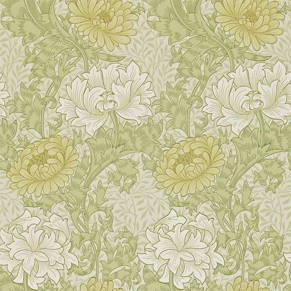 Chrysanthemum-behang-Tapete-Morris & Co-Pale Olive-Rol-212545-Selected Wallpapers
