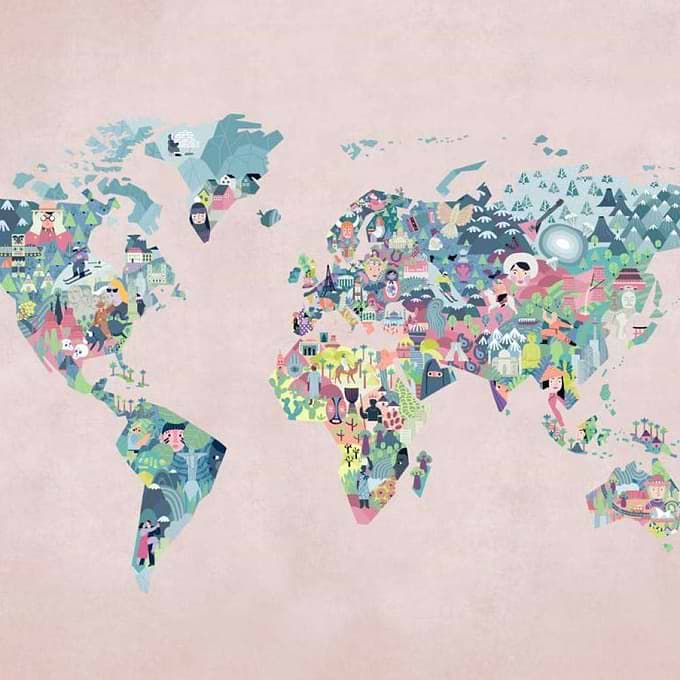 Diversity Map-behang-Tapete-Coordonne-Peach-Non Woven-9700062-Selected Wallpapers