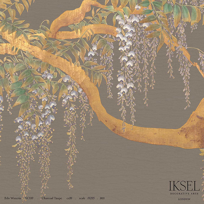 Edo Wisteria-behang-Iksel-Charcoal Taupe-225 cm-SC110_CS26-Selected Wallpapers