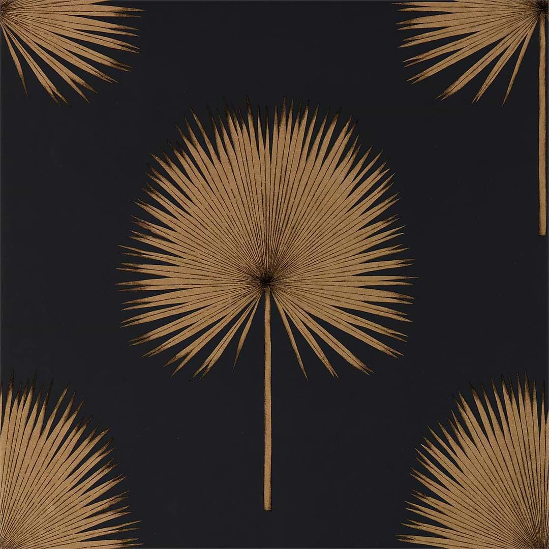 Fan Palm-behang-Tapete-Sanderson-Charcoal/Gold-Rol-216639-Selected Wallpapers
