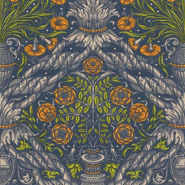 Floral Ornament-behang-Tapete-Mind the Gap-Oranje-300 cm (standaard)-WP20453-Selected Wallpapers