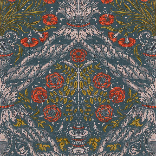Floral Ornament-behang-Tapete-Mind the Gap-Rood-300 cm (standaard)-WP20471-Selected Wallpapers