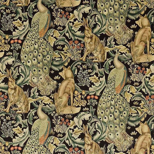 Forest Velvet stof-Fabric-Tapete-Morris & Co-Charcoal-Meter (M1)-226705-Selected Wallpapers
