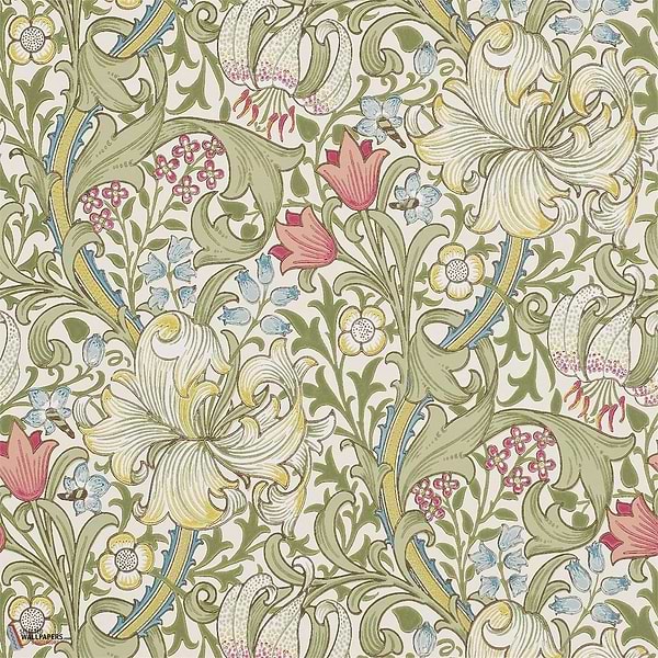 Golden Lily-behang-Tapete-Morris & Co-Green/Red-Rol-210398-Selected Wallpapers