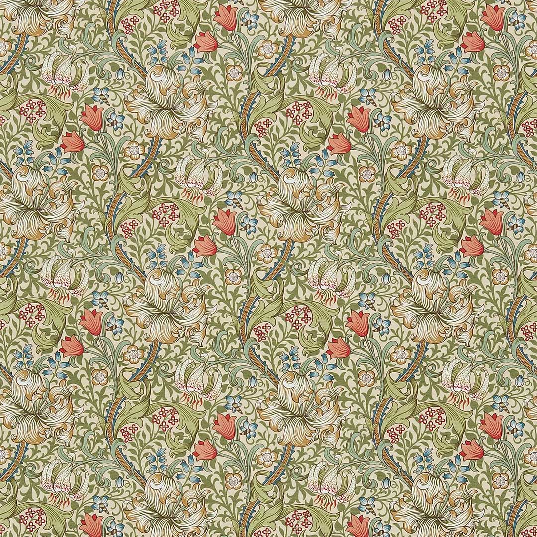 Golden Lily stof-Fabric-Tapete-Morris & Co-Green/Gold-Meter (M1)-226702-Selected Wallpapers