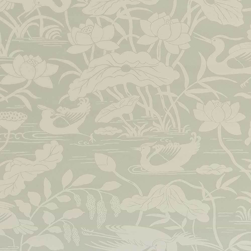 Heron & Lotus Flower-behang-Tapete-GP&J Baker-Aqua-Rol-BW45089.3-Selected Wallpapers