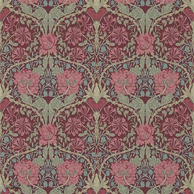 Honeysuckle and Tulip-behang-Tapete-Morris & Co-Burgundy/Sage-Rol-214703-Selected Wallpapers