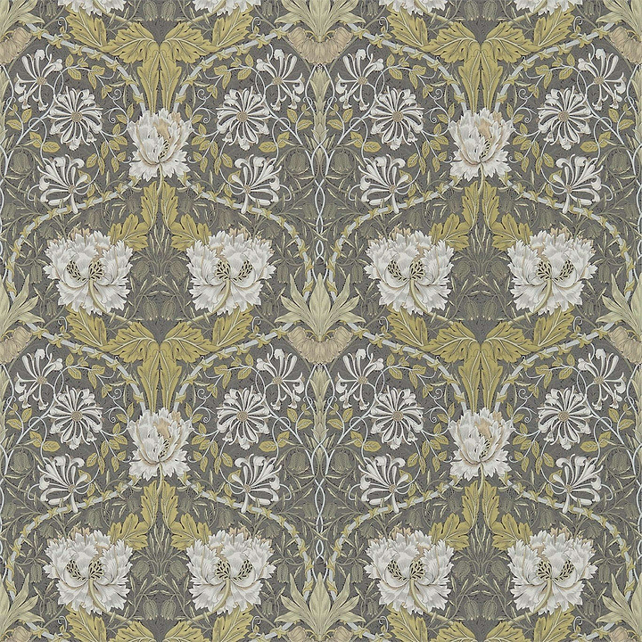 Honeysuckle and Tulip-behang-Tapete-Morris & Co-Charcoal/Gold-Rol-214701-Selected Wallpapers