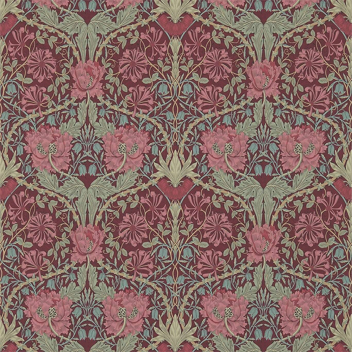 Honeysuckle and Tulip-behang-Tapete-Morris & Co-Burgundy/Sage-Rol-214703-Selected Wallpapers