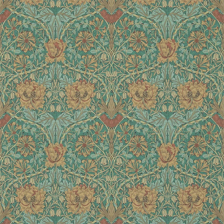 Honeysuckle and Tulip-behang-Tapete-Morris & Co-Emerald/Russet-Rol-214704-Selected Wallpapers