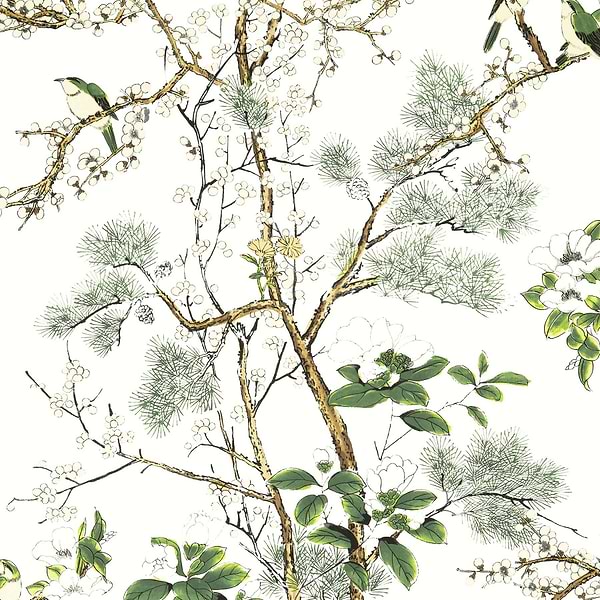 Katsura-Behang-Tapete-Thibaut-Green and White-Rol-T13621-Selected Wallpapers