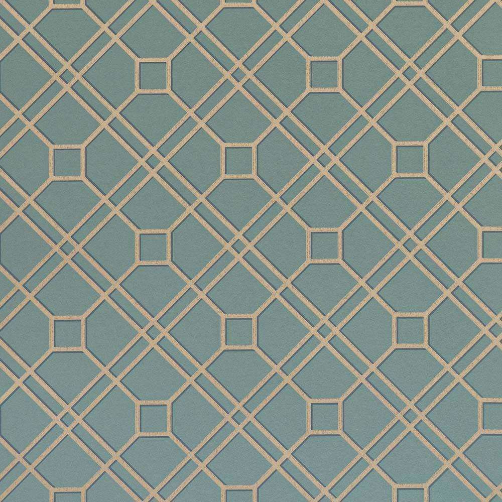 Langdale Trellis-behang-Tapete-GP&J Baker-Teal/Bronze-Rol-BW45071.12-Selected Wallpapers