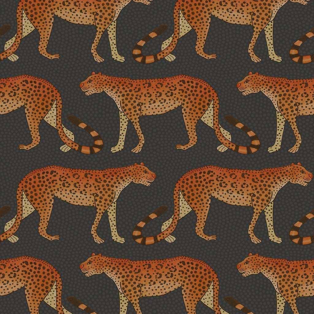 Leopard Walk-Behang-Tapete-Cole & Son-Orange on Charcoal-Rol-109/2008-Selected Wallpapers