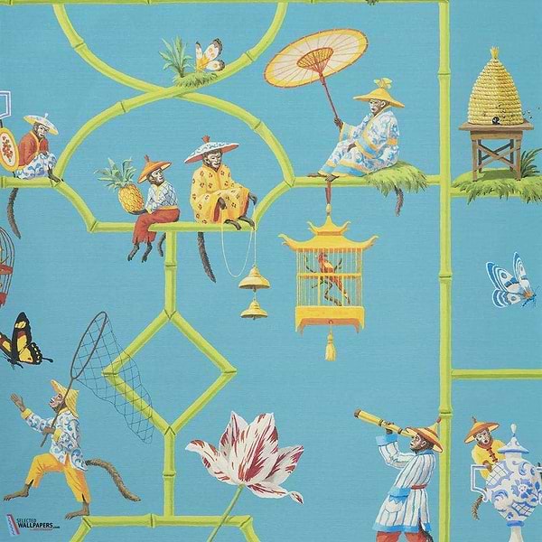 Les singes savants-behang-Tapete-Pierre Frey-Turquoise-Meter (M1)-FP770004-Selected Wallpapers