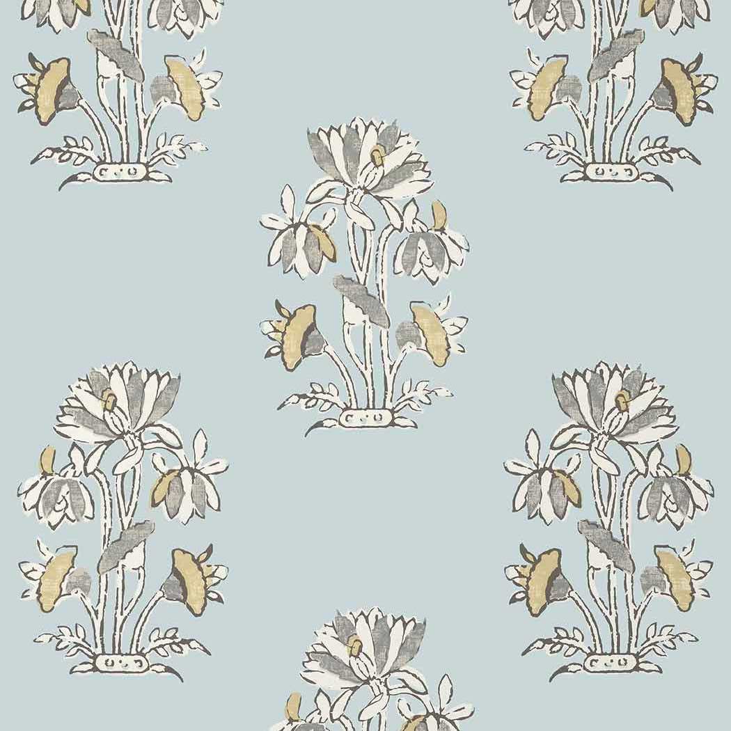 Lily Flower-Behang-Tapete-Thibaut-Spa Blue-Rol-T13201-Selected Wallpapers