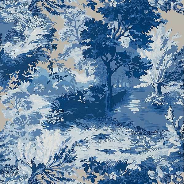 Lincoln Toile-Behang-Tapete-Thibaut-Blue and Flax-Rol-T10864-Selected Wallpapers
