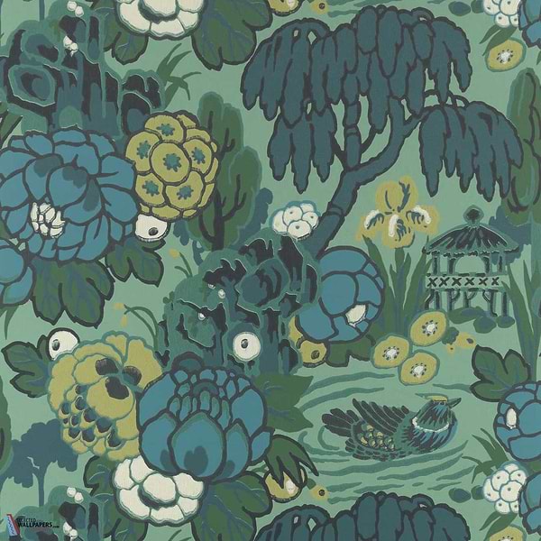 Mandarin Garden-Wallpaper-1838 wallcoverings-Jade Green-Roll-2311-169-04-Selected Wallpapers