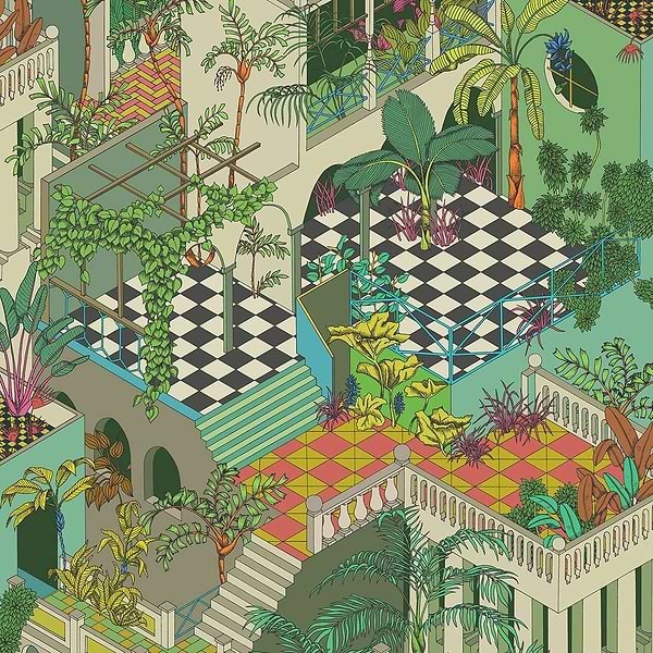 Miami-behang-Tapete-Cole & Son-Olive Green Multi-Rol-105/4017-Selected Wallpapers