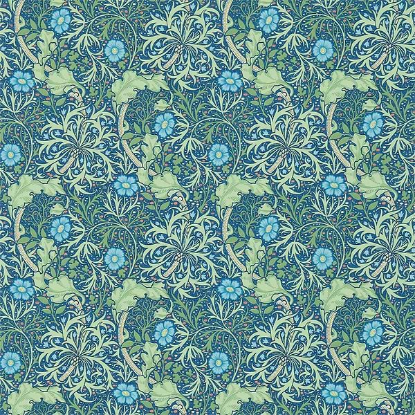 Morris Seaweed-behang-Tapete-Morris & Co-Cobalt/Thyme-Rol-214713-Selected Wallpapers