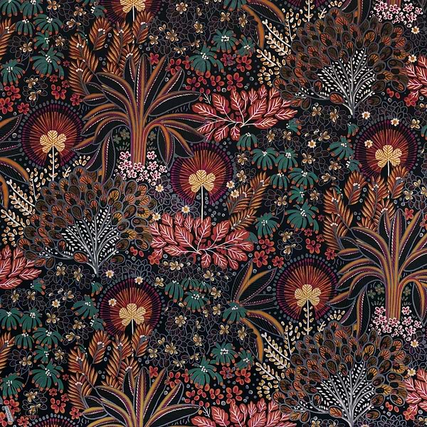 Opium Velvet stof-Fabric-Tapete-Casamance-Pourpe/Petrole-Meter (M1)-49970362-Selected Wallpapers