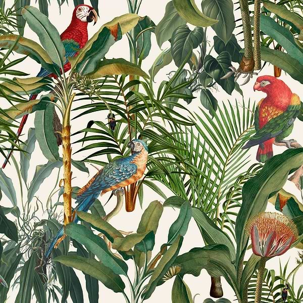 Parrots of Brasil-behang-Tapete-Mind the Gap-Licht-300 cm (standaard)-WP20521-Selected Wallpapers