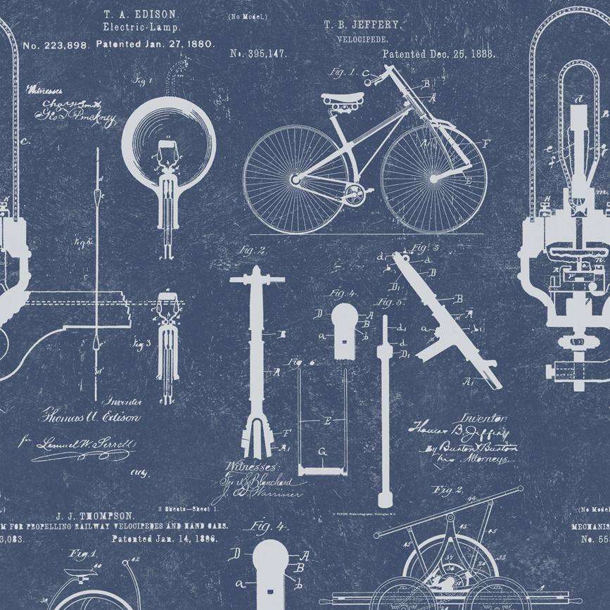 Patents-behang-Tapete-Mind the Gap-Blauw-300 cm (standaard)-WP20050-Selected Wallpapers