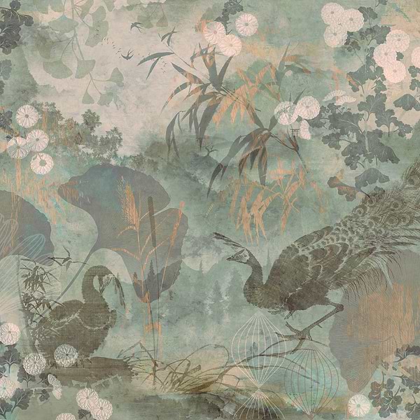Peacock Garden-Behang-Tapete-Presence-Soft Turquoise-Silk Vinyl-PS105/04-Selected Wallpapers
