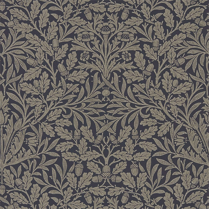 Pure Acorn-behang-Tapete-Morris & Co-Charcoal/Gilver-Rol-216033-Selected Wallpapers