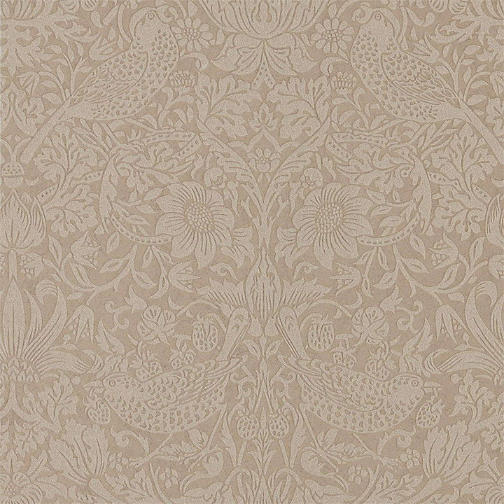 Pure Strawberry Thief-behang-Tapete-Morris & Co-Taupe/Gilver-Rol-216019-Selected Wallpapers