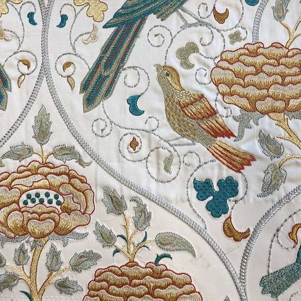 Seasons by May Embroidery stof-Fabric-Tapete-Morris & Co-Sea Glass/Brick-Meter (M1)-236826-Selected Wallpapers