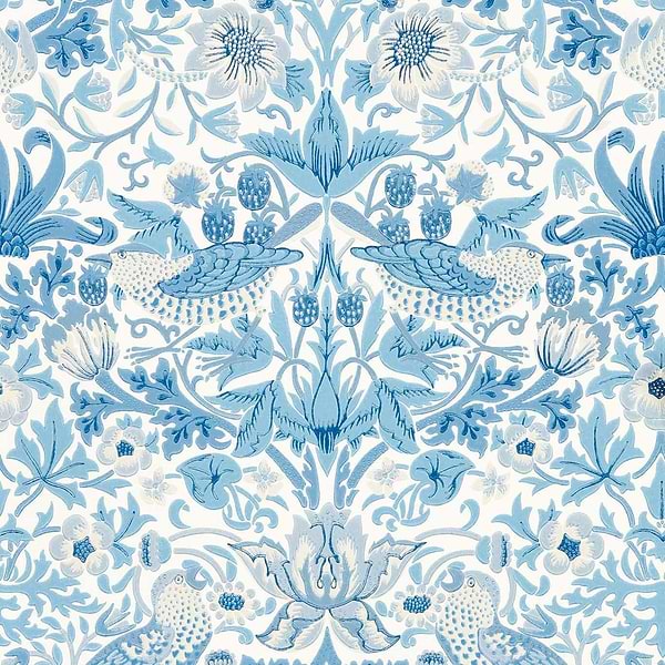 Simply Strawberry Thief-Behang-Tapete-Morris & Co-Woad-Rol-217058-Selected Wallpapers