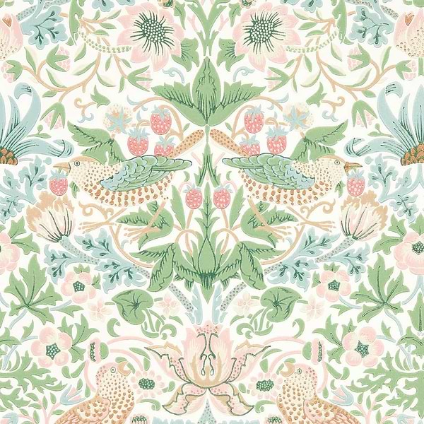 Simply Strawberry Thief-Behang-Tapete-Morris & Co-Cochineal Pink-Rol-217061-Selected Wallpapers