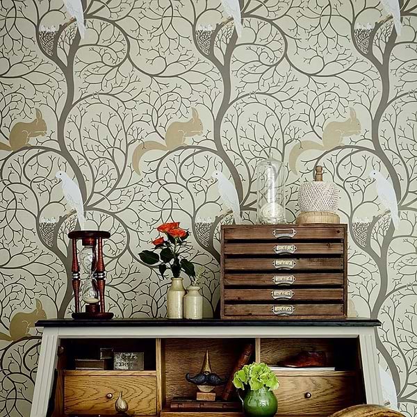 Squirrel & Dove-behang-Tapete-Sanderson-Selected Wallpapers