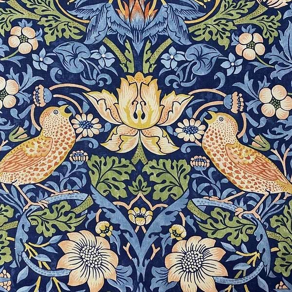 Strawberry Thief stof-Fabric-Tapete-Morris & Co-Indigo/Mineral-Meter (M1)-226685-Selected Wallpapers