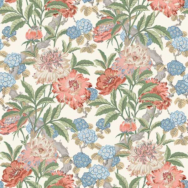 Summer Peony-Behang-Tapete-GP&J Baker-Red/Green-Rol-BW45095.7-Selected Wallpapers