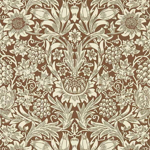 Sunflower-behang-Tapete-Morris & Co-Chocolate/Cream-Rol-216961-Selected Wallpapers