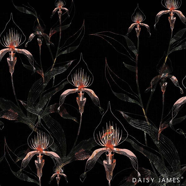 The Black Orchid behang-behang-Daisy James-Black-Vinyl-M2-Selected Wallpapers &amp; Interiors