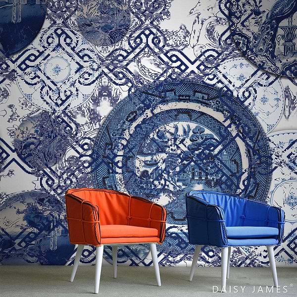 The Blue Delft NO 2 behang-behang-Daisy James-Selected Wallpapers &amp; Interiors
