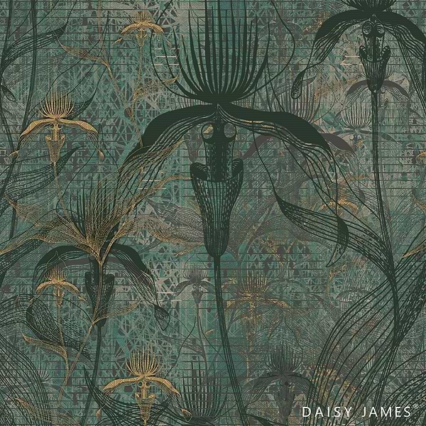 The Green Orchid behang-behang-Daisy James-Green-Vinyl-M2-Selected Wallpapers & Interiors